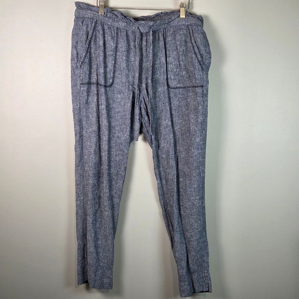 New York & Company Soho Street Pants Womens L Blue Excellent Linen Blend Jogger